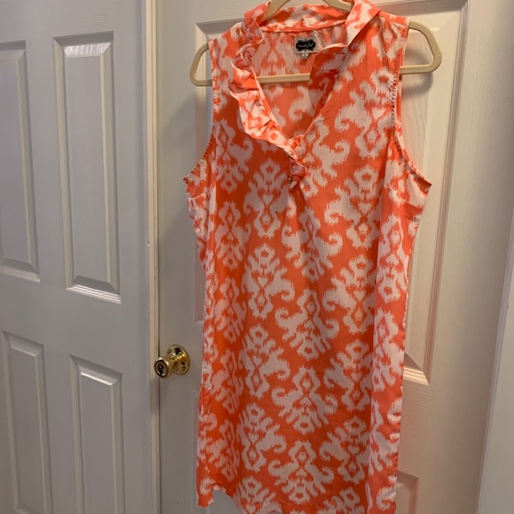 MudPie Shift Dress Damask Ruffle VNeck Sleeveless - Picture 4 of 4